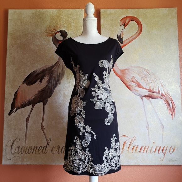 INC International Concepts Dresses & Skirts - INC LBD Floral Embroidered Black Dress Pima Modal